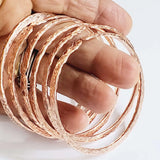 Stackable Copper Hammered Open Double Canted Angle Bangles