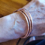 Stackable Copper Hammered Open Double Canted Angle Bangles