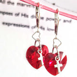 Sterling Silver Red Heart Crystal Earrings