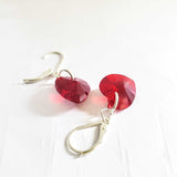 Sterling Silver Red Heart Crystal Earrings