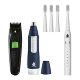 Pursonic GroomSmart Trio Bundle — USB Rechargeable Electric Toothbrush, Beard & Body Trimmer, and Nose & Ear Hair Trimmer for a Complete Grooming Experience