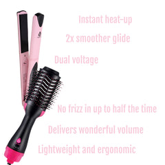 Hair Styling Power Bundle: One Step Hair Dryer & Volumizer Brush + Professional Salon Quality Flat Iron Hair Straightener With Free Travel Straightener by Pursonic