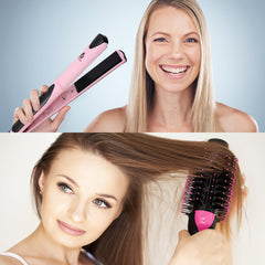 Hair Styling Power Bundle: One Step Hair Dryer & Volumizer Brush + Professional Salon Quality Flat Iron Hair Straightener With Free Travel Straightener by Pursonic