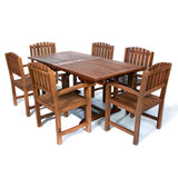 7-Piece Twin Butterfly Leaf Teak Extension Table Dining Chair Set with Cushions