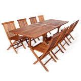 9-Piece Twin Butterfly Leaf Teak Extension Table Folding Chair Set with Cushions