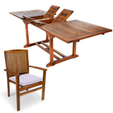 7-Piece Twin Butterfly Leaf Teak Extension Table Stacking Chair Set with Cushions