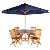 6-Piece 4-ft Teak Round Folding Table Set with Umbrella