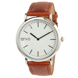 Arvo White Time Sawyer Watch - Silver - Brown Leather by Arvo
