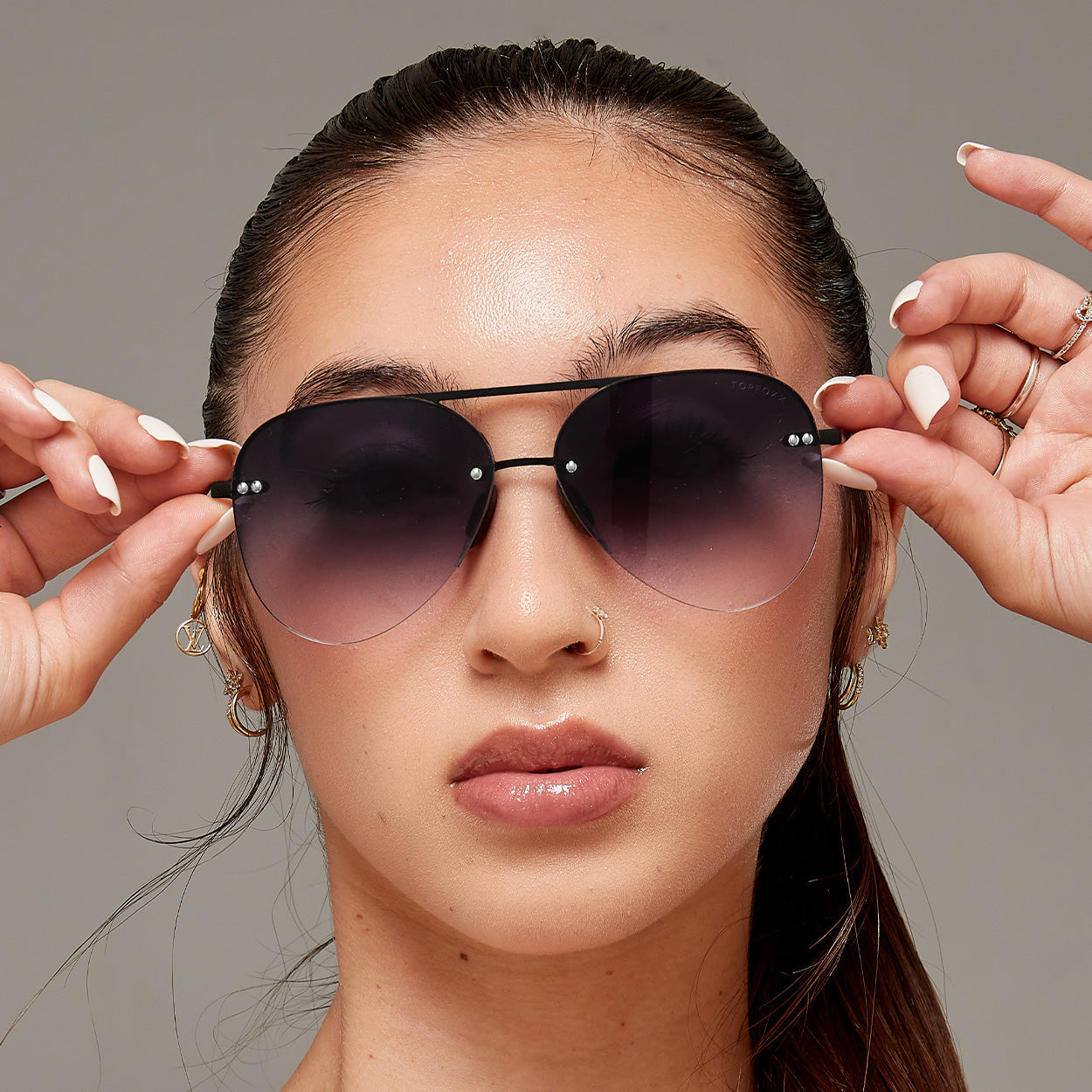 Smaller Megan 2 Faded Black - Tangle Free Aviator Sunglasses by TopFoxx
