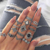 Vintage Inlaid Boho 15 piece Rings Set by Fashion Hut Jewelry