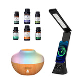 Wellness & Productivity Essentials Bundle: Wireless Charging Desk Lamp, Ultrasonic Diffuser & 6-Pack 100% Pure Essential Oils