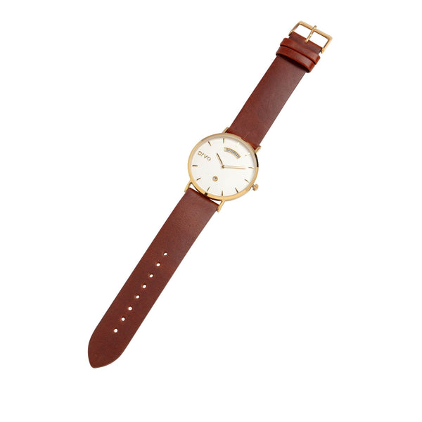 Arvo Awristacrat Watch-Gold-Saddle Leather Band by Arvo