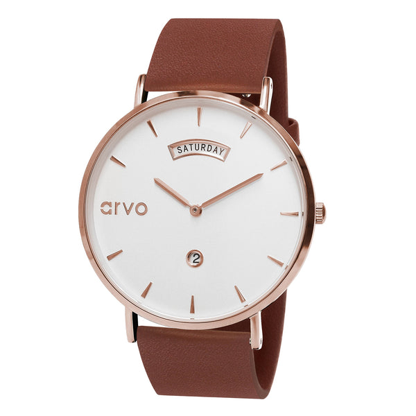 Arvo Awristacrat Watch - Rose - Mahogany Leather by Arvo