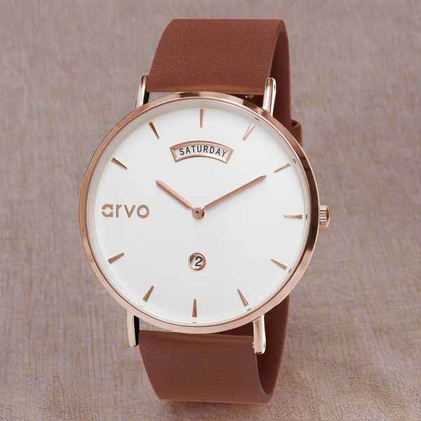 Arvo Awristacrat Watch - Rose - Mahogany Leather by Arvo