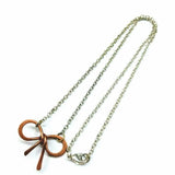 Wire Wrapped Copper Bow Tie Silver Chain Necklace