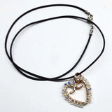 Wire Wrapped Copper Hammered Open Heart Crystal Necklace