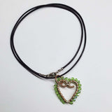 Wire Wrapped Copper Hammered Open Heart Crystal Necklace