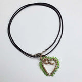 Wire Wrapped Copper Hammered Open Heart Crystal Necklace