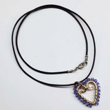 Wire Wrapped Copper Hammered Open Heart Crystal Necklace