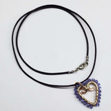 Wire Wrapped Copper Hammered Open Heart Crystal Necklace