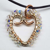 Wire Wrapped Copper Hammered Open Heart Crystal Necklace