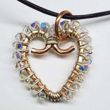 Wire Wrapped Copper Hammered Open Heart Crystal Necklace