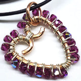 Wire Wrapped Copper Hammered Open Heart Crystal Necklace