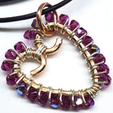 Wire Wrapped Copper Hammered Open Heart Crystal Necklace