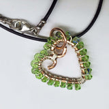 Wire Wrapped Copper Hammered Open Heart Crystal Necklace