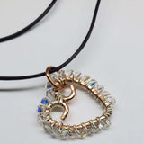 Wire Wrapped Copper Hammered Open Heart Crystal Necklace