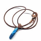 Turquoise Agate Crystal Pendant Leather Necklace