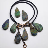Wire Wrapped Natural Azurite Malachite Drop Vegan Cord Necklace by Alexa Martha Designs