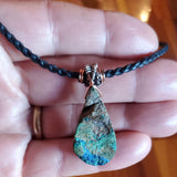 Wire Wrapped Natural Azurite Malachite Drop Vegan Cord Necklace by Alexa Martha Designs