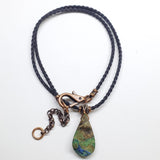 Wire Wrapped Natural Azurite Malachite Drop Vegan Cord Necklace by Alexa Martha Designs