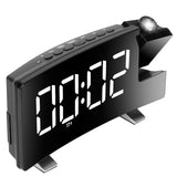Projection Alarm Clock with Radio Function 7.7In Curved-Screen LED Digital Alarm Clock w/ Dual Alarms 4 Dimmer 12/24 Hour USB Charging Port 180° Rotat
