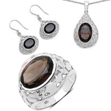 16.90 ct. Genuine Smoky Quartz .925 Sterling Silver Ring, Pendant and Earrings Set
