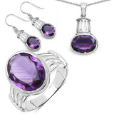 17.40 ct Genuine Amethyst .925 Sterling Silver Ring, Pendant and Earrings Set