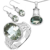 16.90 Carat Genuine Amethyst .925 Sterling Silver Ring, Pendant and Earrings Set