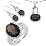 16.90 Carat Genuine Smoky Quartz .925 Sterling Silver Ring, Pendant and Earrings Set
