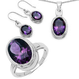17.40 Carat Genuine Amethyst .925 Sterling Silver Ring, Pendant and Earrings Set