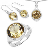 17.80 Carat Genuine Citrine .925 Sterling Silver Ring, Pendant and Earrings Set