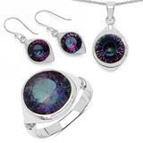 19.94 Carat Genuine Mystic Topaz .925 Sterling Silver Ring, Pendant and Earrings Set