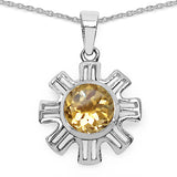 7.35 Carat Genuine Citrine .925 Sterling Silver Ring, Pendant and Earrings Set