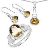 8.60 Carat Genuine Citrine .925 Sterling Silver Ring, Pendant and Earrings Set