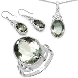 27.00 Carat Genuine Amethyst .925 Sterling Silver Ring, Pendant and Earrings Set