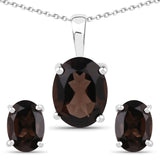 3.14 Carat Genuine Smoky Quartz .925 Sterling Silver Jewelry Set