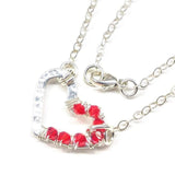 Silver Red Crystal Hammered Heart Necklace by Alexa Martha Designs