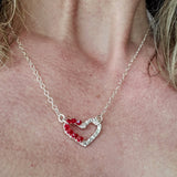 Silver Red Crystal Hammered Heart Necklace by Alexa Martha Designs