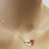 Silver Red Crystal Hammered Heart Necklace by Alexa Martha Designs
