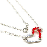 Silver Red Crystal Hammered Heart Necklace by Alexa Martha Designs